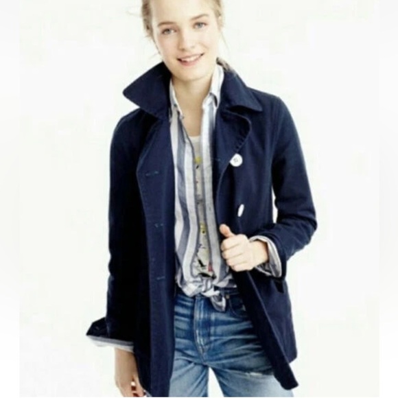 J. Crew Peacoat Heavyweight Cotton Twill Double Breasted Button Up Size 12 Navy - Picture 15 of 16